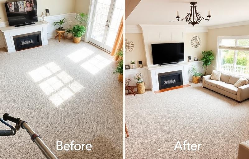 Before and after professional carpet cleaning in a Chicago home
