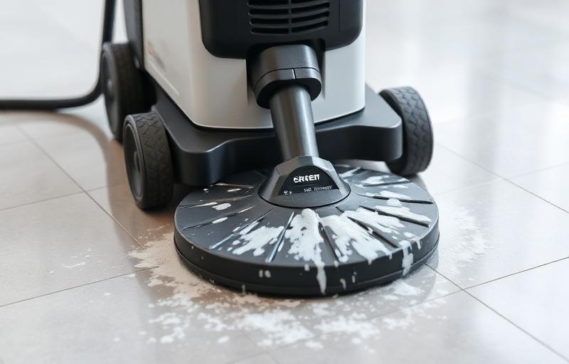 Professional steam cleaning equipment on tile floor